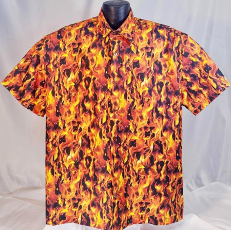 Fired Up- Flames Hawaiian Shirt- Made in USA- Cotton